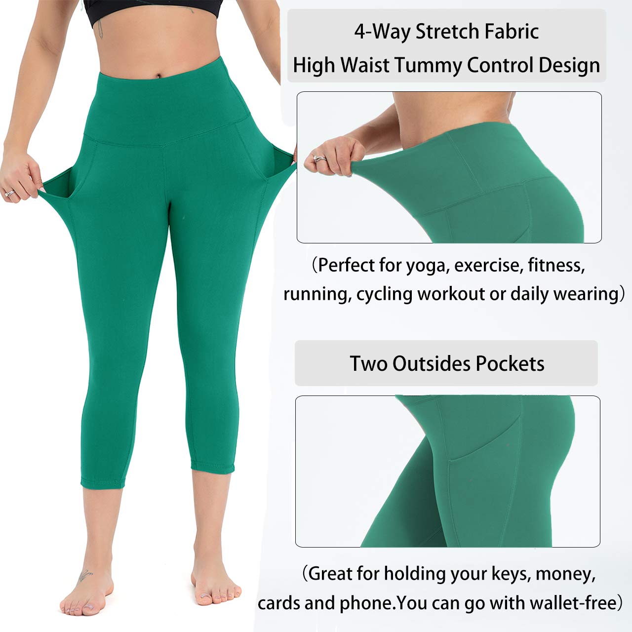HIGHDAYS Legginsy dla kobiet – legginsy treningowe z wysokim stanem, kontrola brzucha, nieprzejrzyste, wąskie, miękkie spodnie do jazdy na rowerze, jogi, biegania, ZIELONY, M
