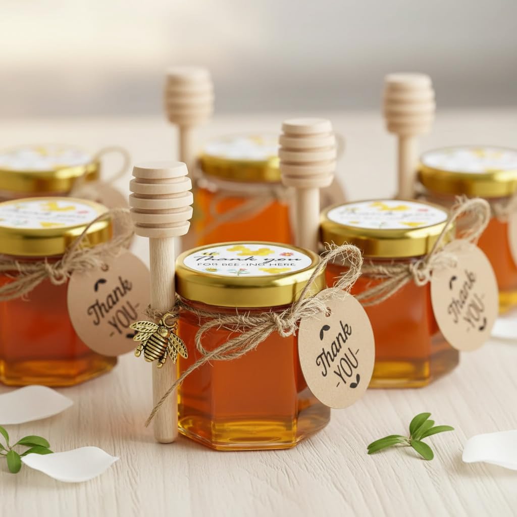 Adabocute 40 Pack Mini Honey Jars - Honey Pot With Honey Dipper