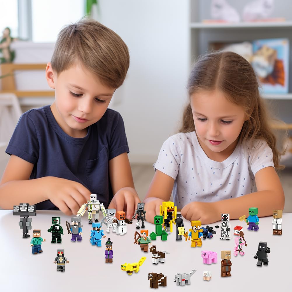 Mini Figuren Adventskalender, 29 Stück Miner Gamer Figure Set Tortendeko Figuren Weihnachts-Countdown Videospiel Figur Miner Gamer Bausteine Toys Geschenk für Kinder Junge Mädchen und Spielfans 2-7cm