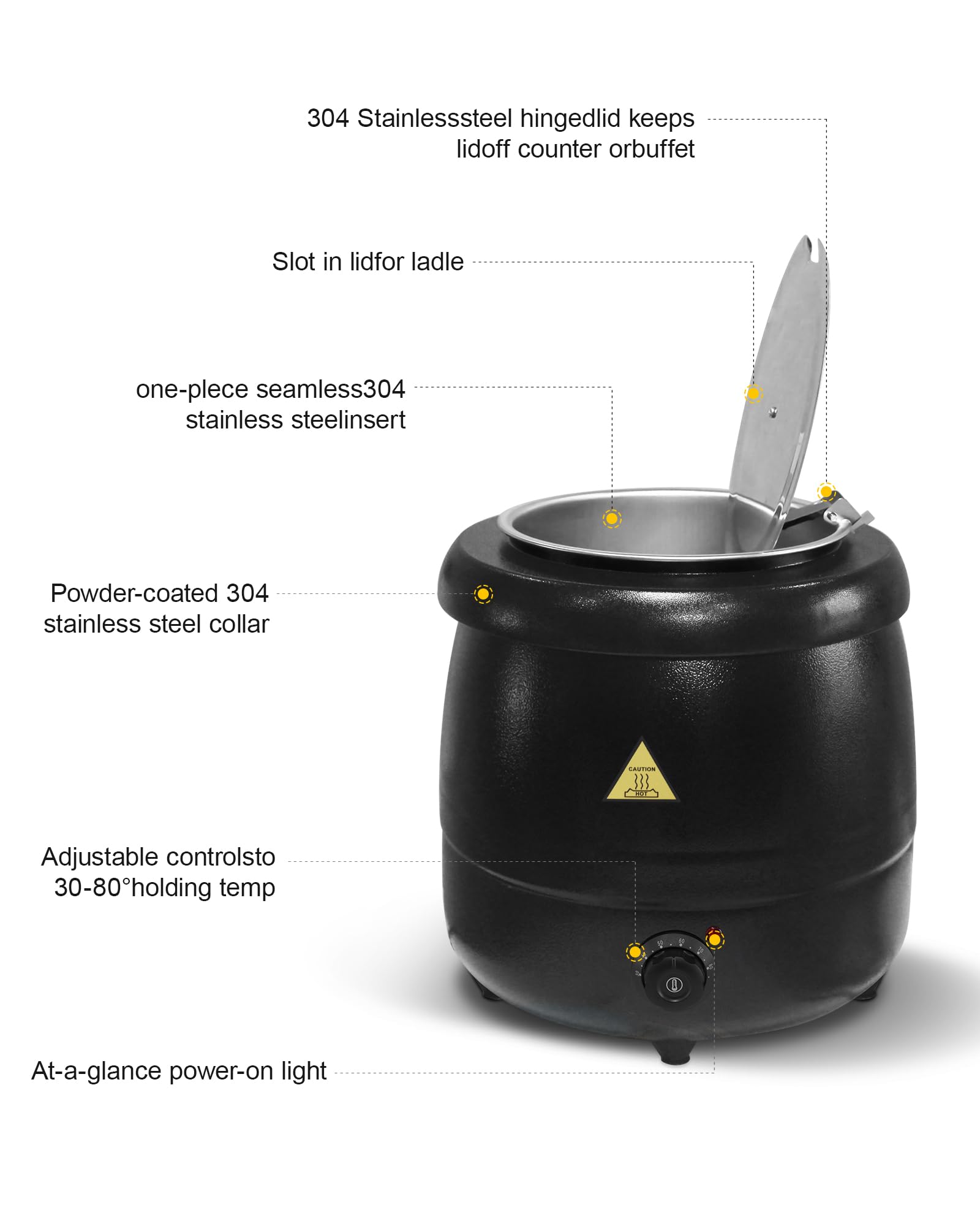 Soup Kettle Elettrico 10L scalda zuppa con coperchio a cerniera e interno rimovibile in acciaio inox fino a 80°C per riunioni domestiche, feste, ristoranti e caffetterie Pentola