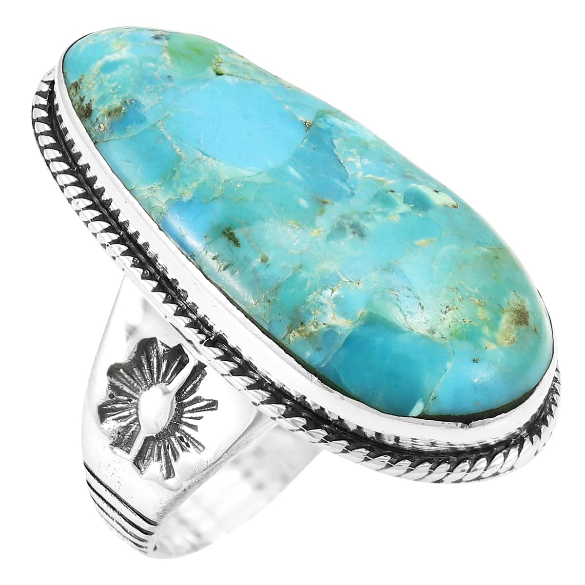 Sterling Silver Genuine Gemstones & Turquoise Ring