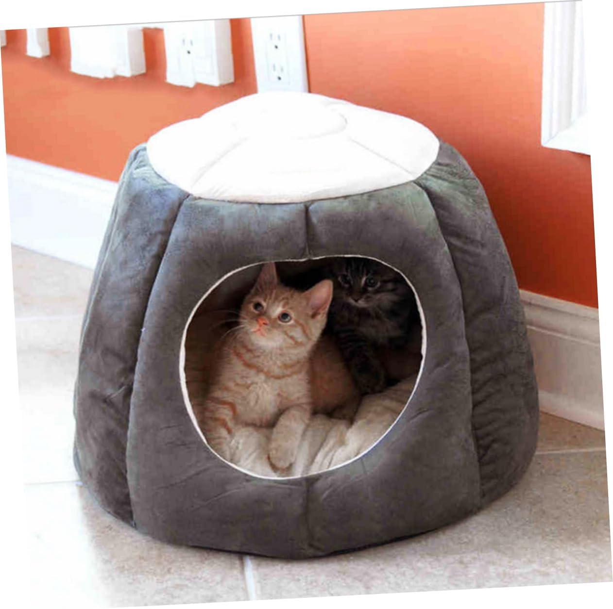 BESPORTBLE Round Dog House Bed Cozy Round Design Pet Cave for Dogs and Cats Warm Nest for Indoor Use Small Gray and Black