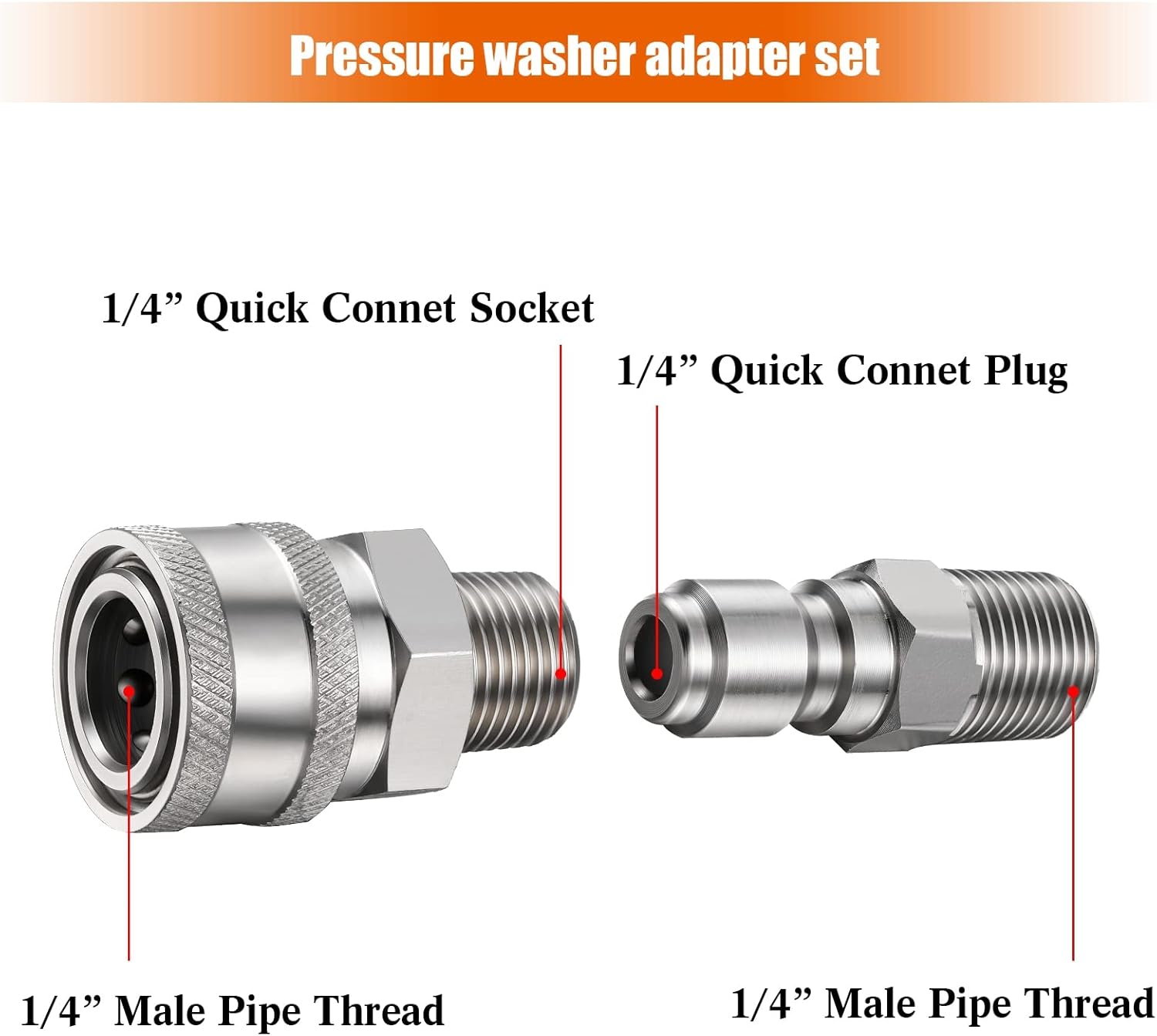Shimeyao 4 Sets NPT 1/4 Inch Pressure Washer Coupler Quick Connect Plug Male Female 1/4 Quick Connect Fittings Pressure Washer Adapters Accessories(External Thread)