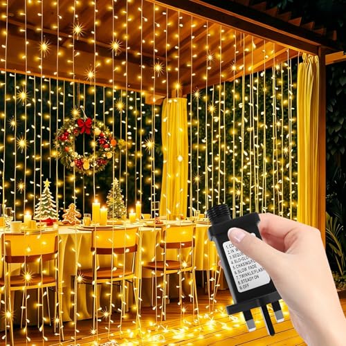 Curtain Fairy Lights 600 LED 6m x 3m, 8 Modes Christmas Lights with Timer & Memory Function, Connectable Wall Fairy Light Plug in Waterproof for Gazebo Window Pergola Party Wedding Indoor Outdoor