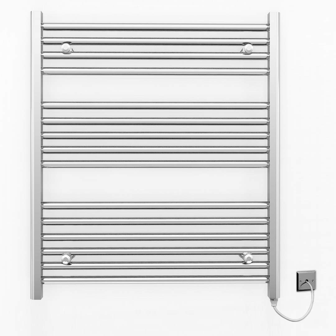 600mm Wide Flat and Curved Chrome Electric Pre-Filled Heated Towel Rail Radiator For Bathroom Designer UK (600 * 800mm High Flat)