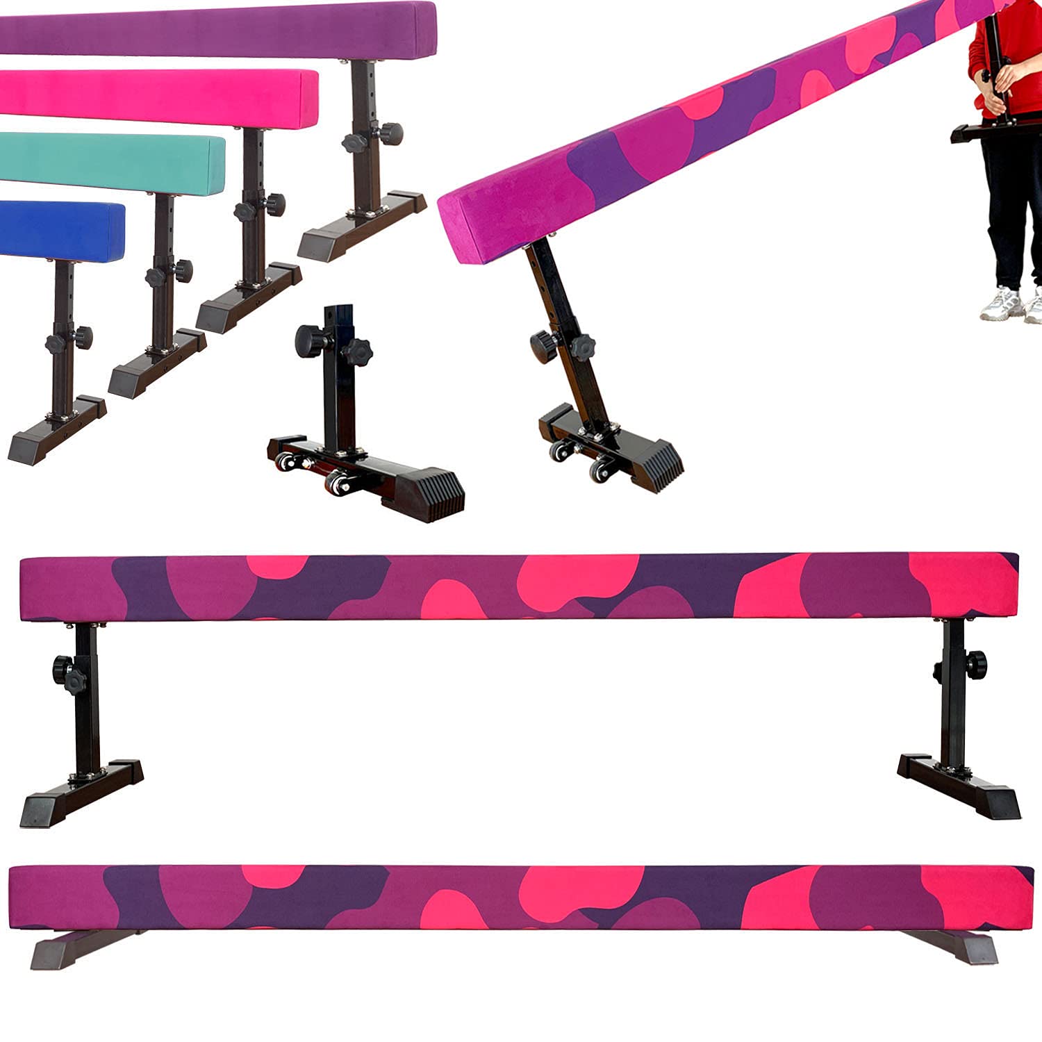 Marfula 8 Feet Adjustable Gymnastics Balance Beam Gymnastics Training Equipment for Kids Home Use