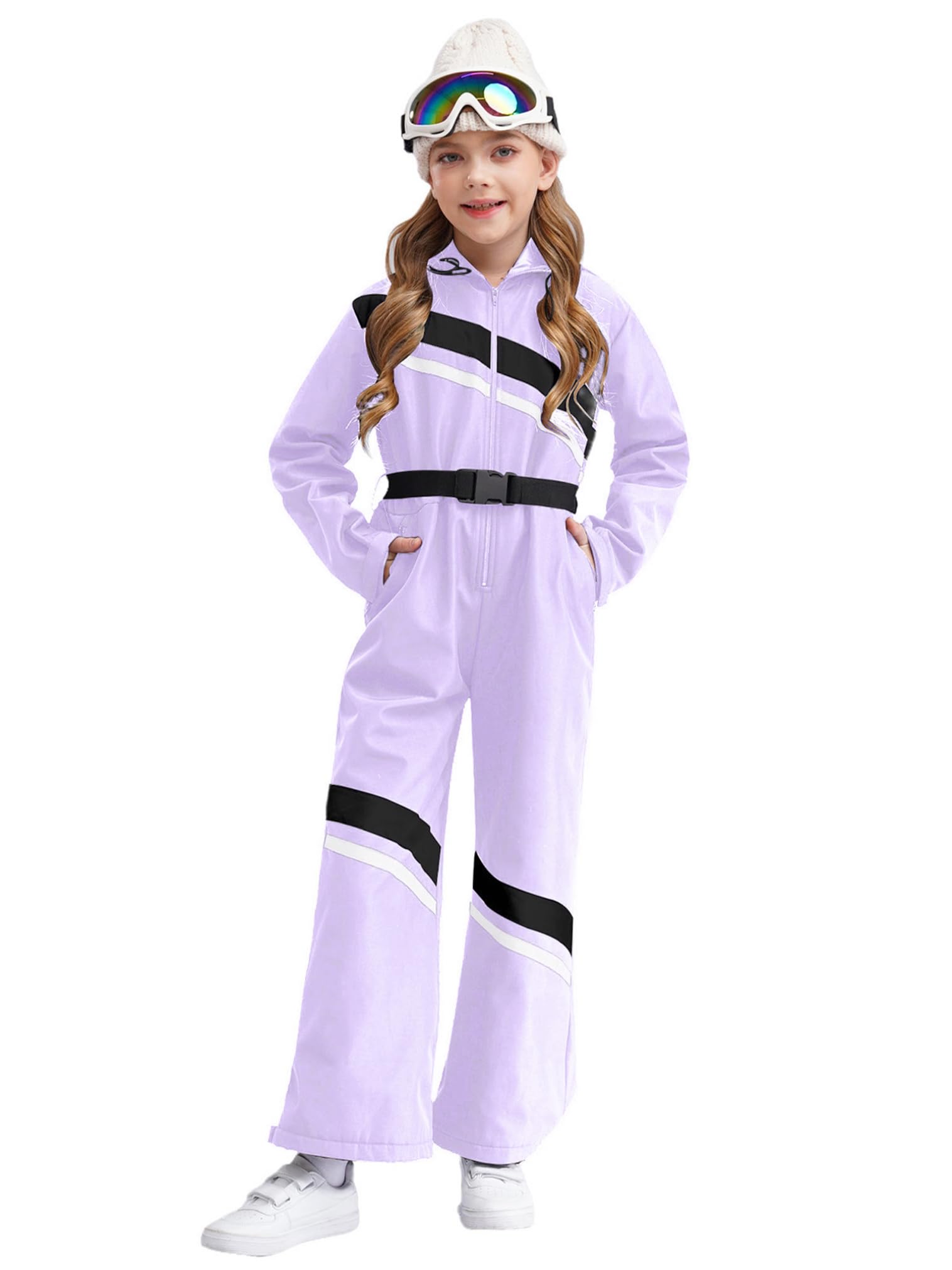 FEESHOW Kinder Mädchen Ski Overall Impermeabile Al Vento E Allacqua Con Cappuccio E Cintura