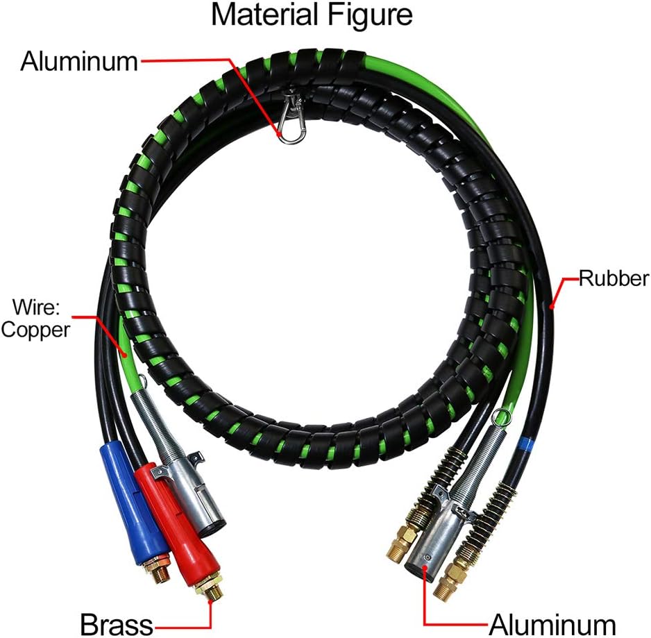 Black Friday - 70% OFF KOOTANS 3 in 1 Wrap Air Power Line 15 Feet 7 Way Copper Electrical Cable ABS Wire & Air Line Hose Assembly Truck Tractor Trailer Rig Electrical Wrap Cord