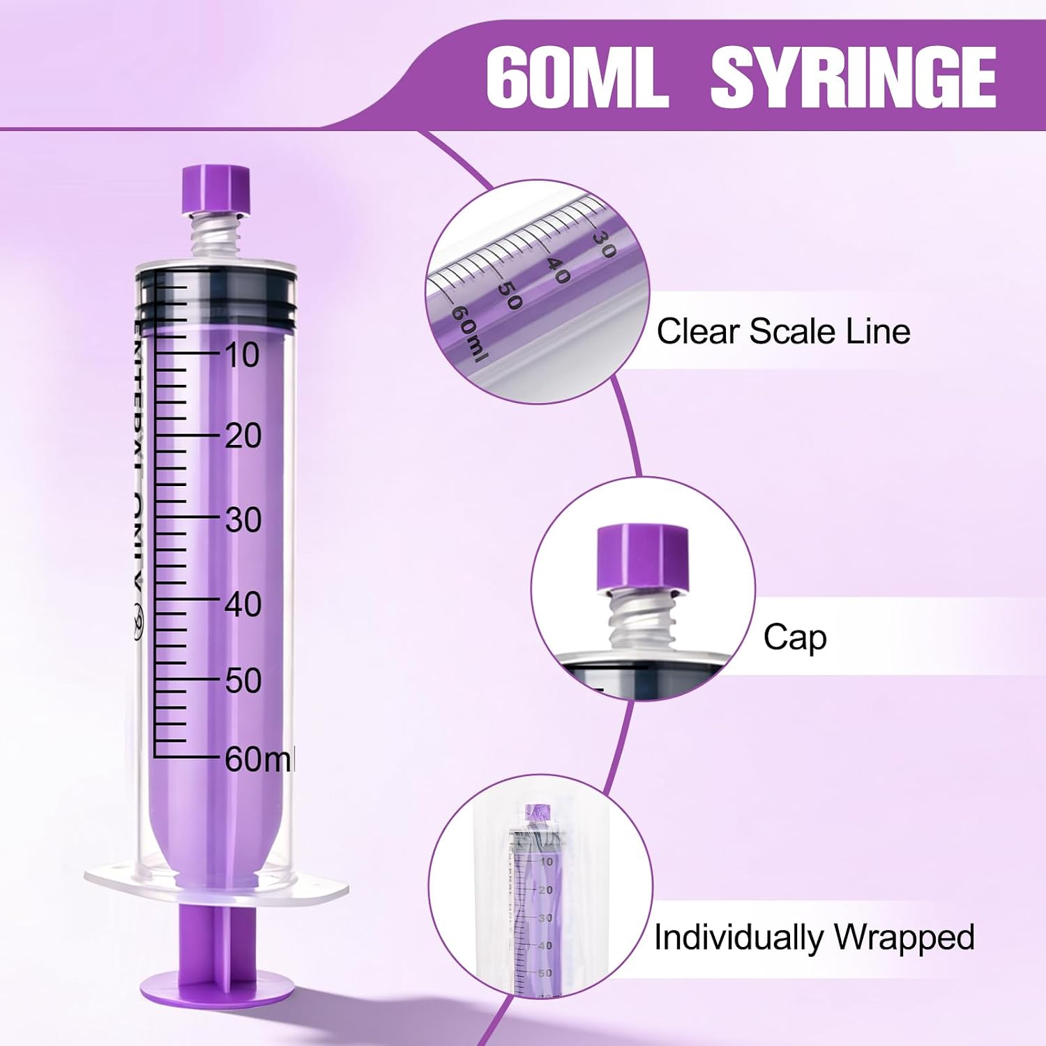 60ml Syringe with Cap, 60cc Plastic Syringes, 10 Pack | Liquid, Feeding, Individually Wrapped