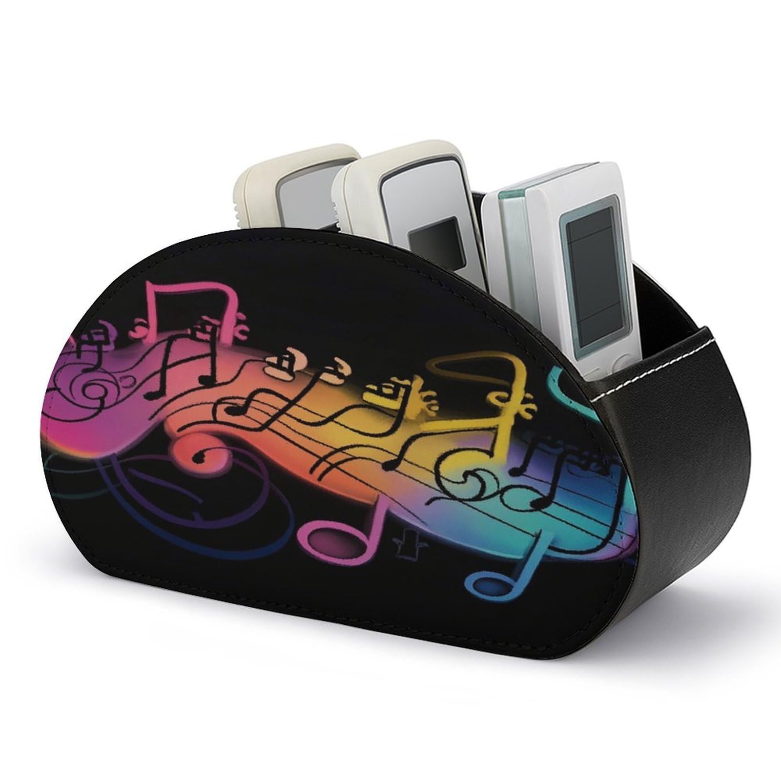 FekiLoot Leather Remote Control Holder with 5 Compartments Rainbow Musical Note Melody Remote Caddy Desktop Organizer Store TV Remote Holder Remote Organizer for Bedside Table Office Desk