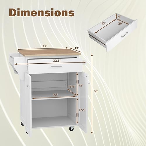 Miniatura 4 de Isla de cocina, carrito pequeño con cajones, armario de 2 puertas, estante de especias y asa de toalla, carritos de cocina con ruedas con