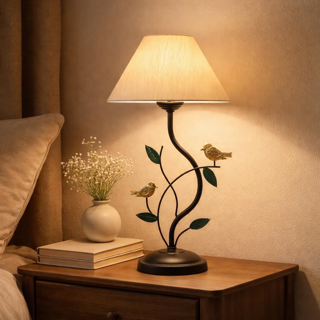 tu casa Metal Table Lamps with Off-White Shade for Home Décor, Bedrooms, Living Room, Gifting, Diwali Decoration, Dining Space, Study Room, Restaurants (Height: - 21") - Bulb not Included