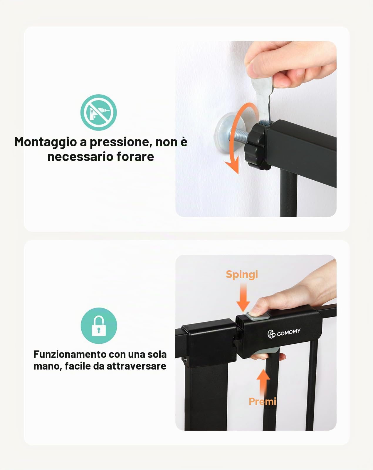 COMOMY Cancelletto extra alto da 106,7 cm per scale, adatto per aperture da 74,9 cm a 110 cm di larghezza, chiusura automatica robusta, cancello di sicurezza per cani, montaggio a pressione, facile