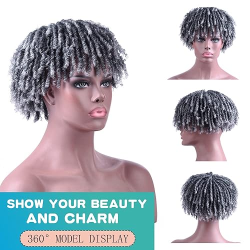 Miniatura 2 de Peluca de cabello corto de 6 pulgadas con clips, trenzas sintéticas de media peluca, rastas sintéticas, pelucas afro para mujeres y hombres negros