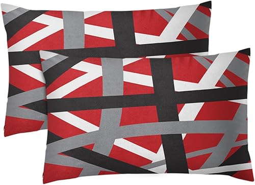 Emvency Juego de 2 fundas de almohada cuadradas de poliéster con diseño de rayas rojas y negras de 12 x 20 pulgadas, diseño de rayas, fundas