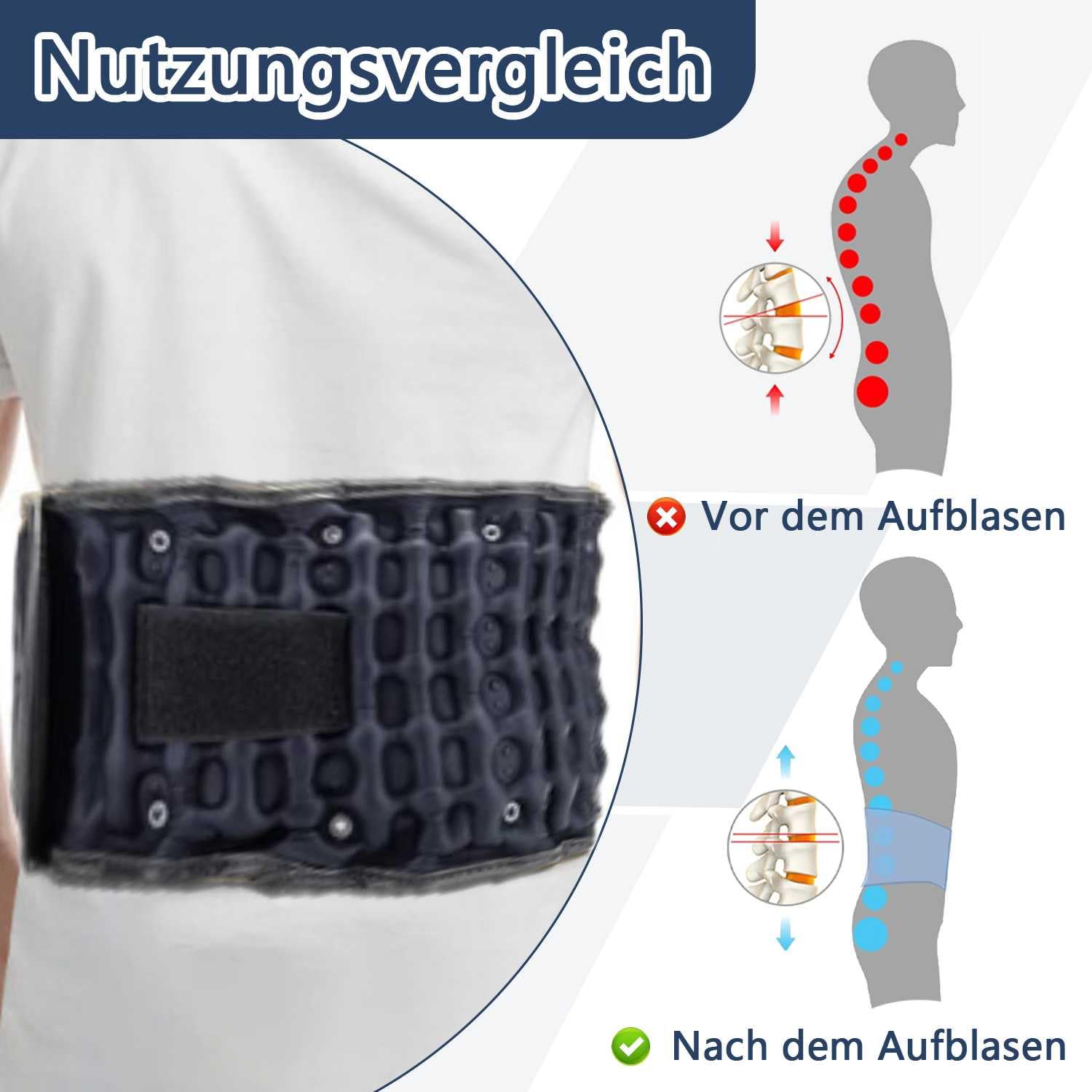 Cinturón de descompresión para la espalda, cinturón lumbar inflable para aliviar la musculatura de la espalda, alivia el dolor y la corrección de la postura