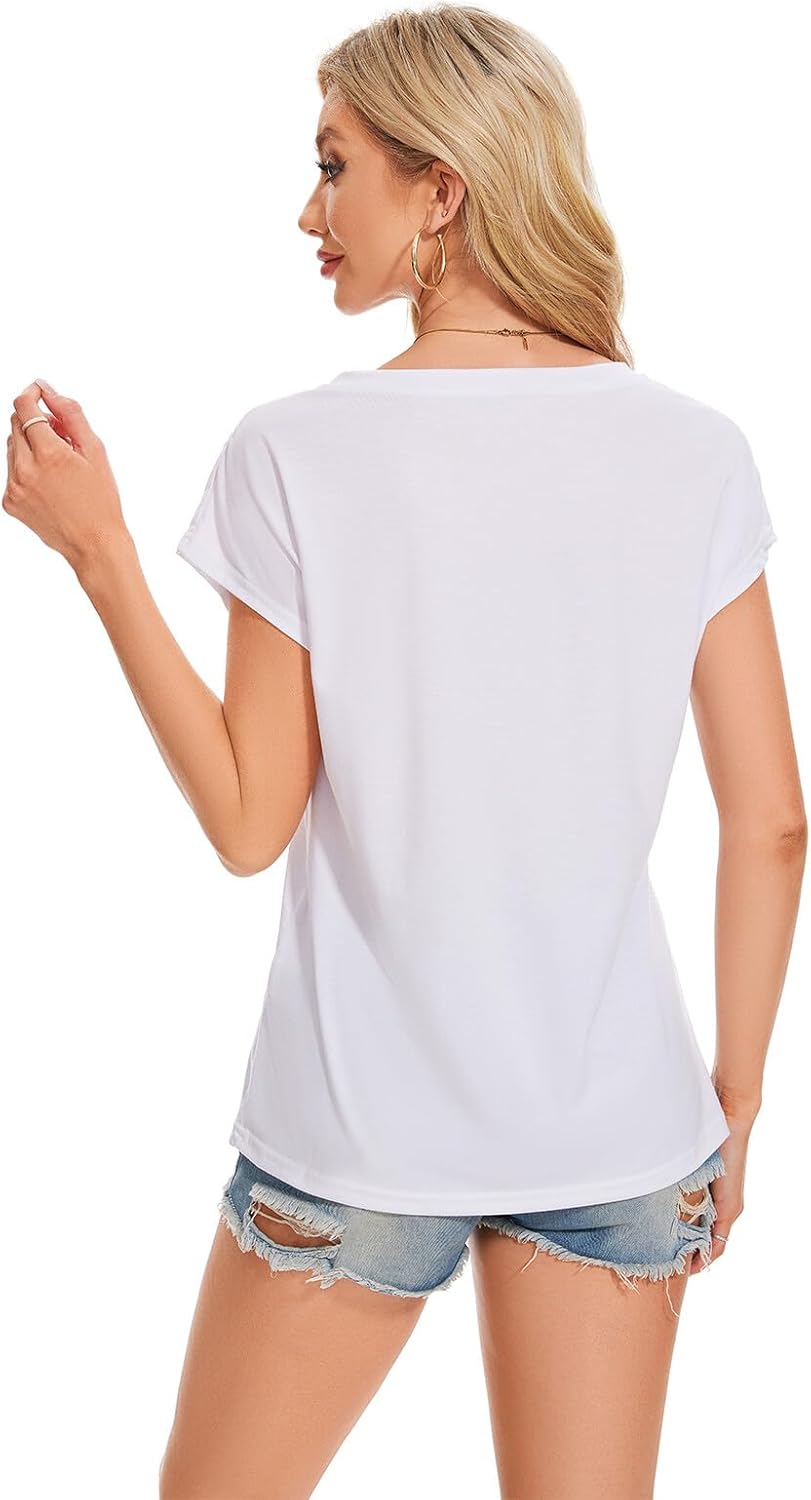 Cap Sleeve Tops for Women 3 Pack V Neck T Shirts Casual Summer Loose Fit Basics Work Clothes - Image 5
