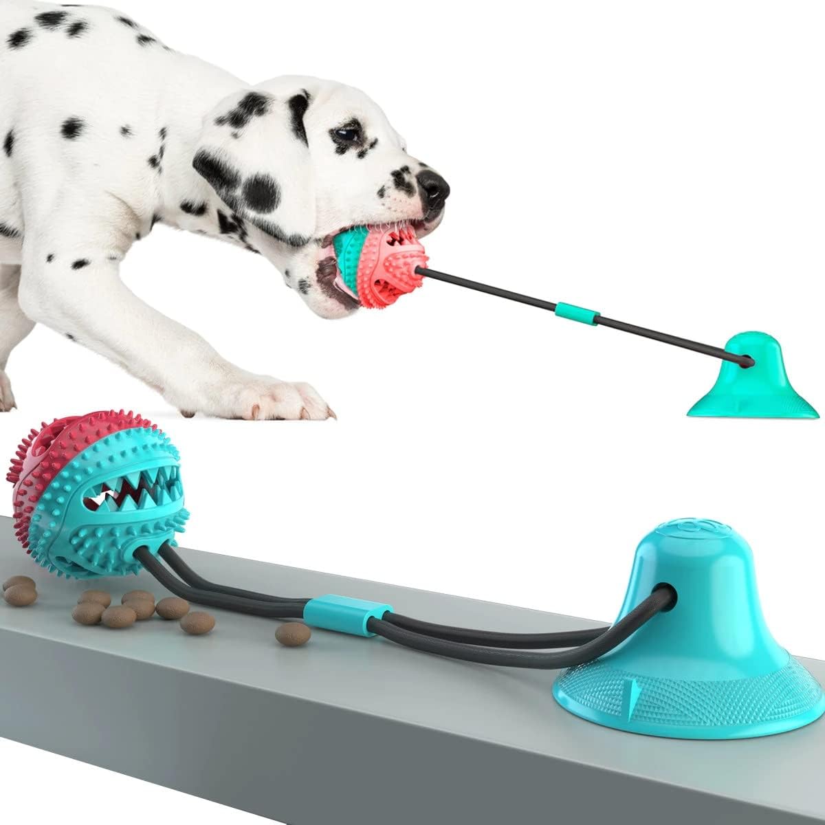 BoGoo Dog Toys for Boredom, Dog Chew Toys Teething Toy Ball - Indestructable Squeaky Interative Tug of War - Food Dispensing Toy for Medium Small Dogs (Blue Red Pink 1 Suction Cup (Medium Small Dogs))