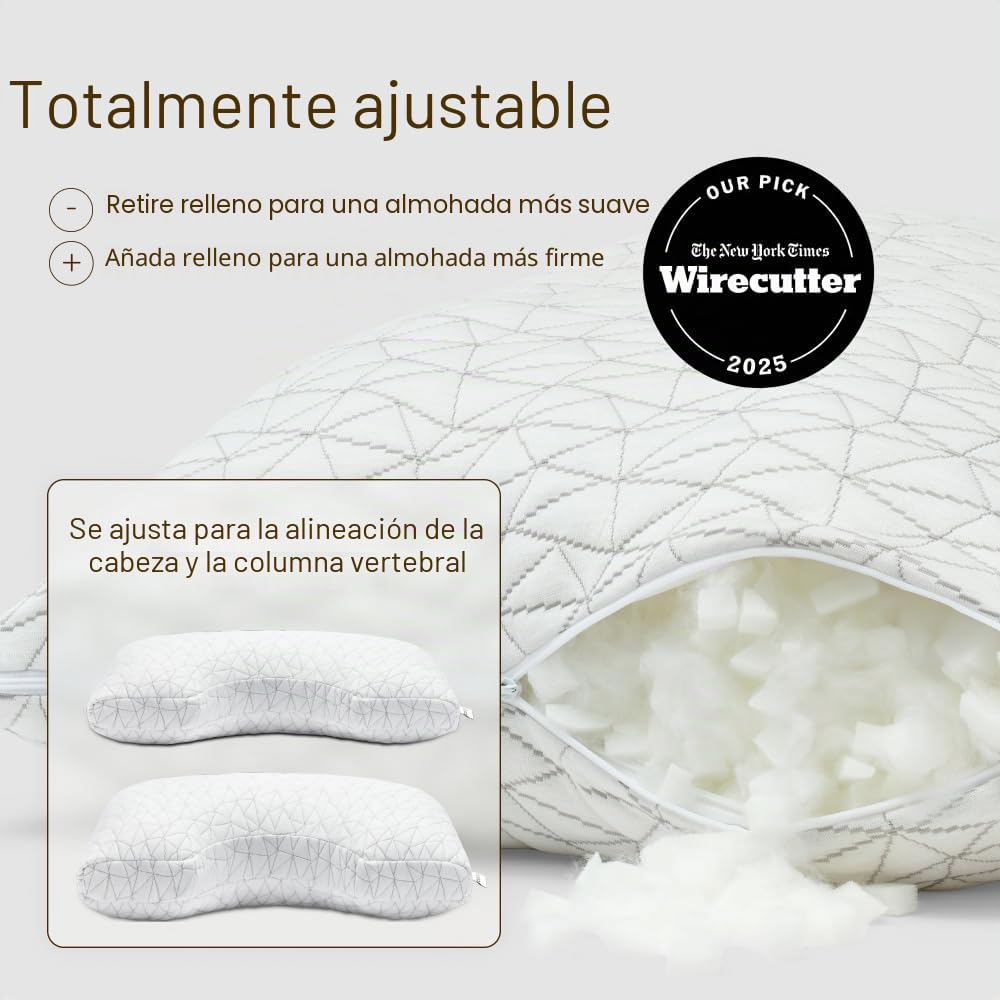 Coop Home Goods Almohada Ajustable Original Recortada, Almohadas de Cama tamaño Queen para Apoyo del Cuello y la Cabeza, Almohadas de Espuma viscoelástica, firmeza Media para Dormir de Lado