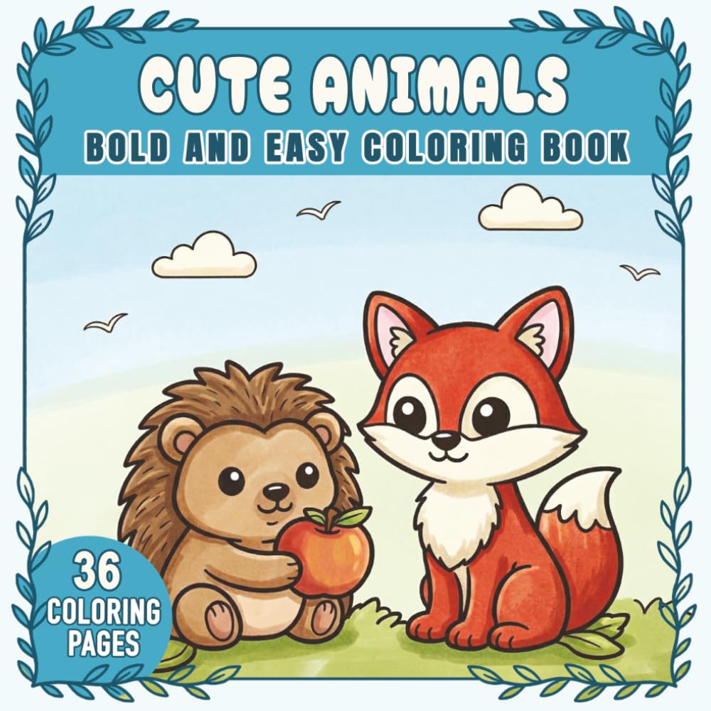 Bold and Easy Cute Animals Coloring Book for Kids and Adults: Thick Lines – Cute Animals Like Cat, Dog, Panda, Hedgehog, Monkey and More | 36 ... Coloring (Bold & Easy Coloring Book Series)