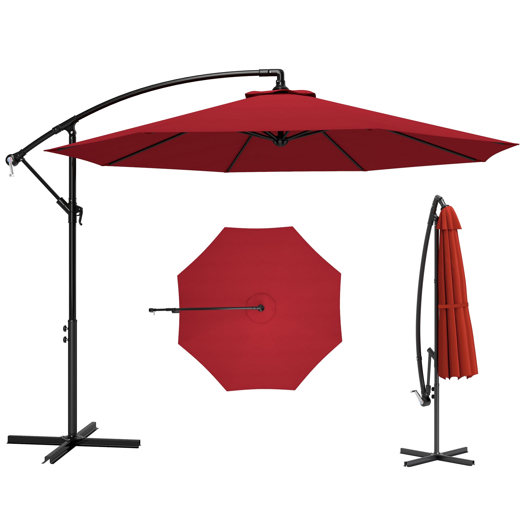 Outsunny 9.7ft Offset Patio Umbrella, Hanging Cantilever Parasol with Crank Handle, 8 Ribs and Cross Base for Outdoor, Sun Shade image 4