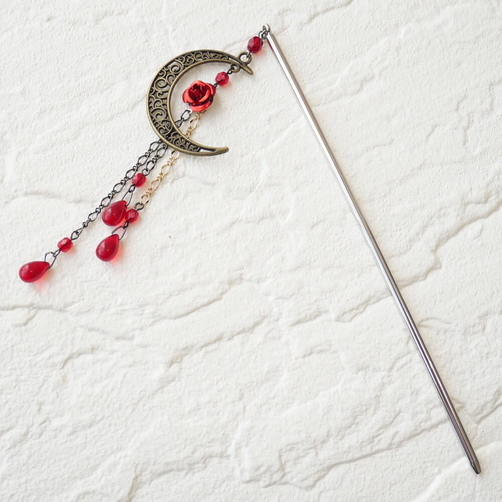 Amazon.co.jp: 和 カンザシ 簪 赤 薔薇 三日月 かんざし 1本 シンプル
