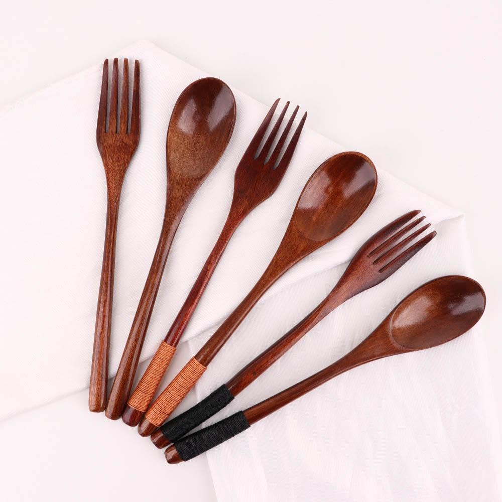 Cutlery 3PCS Fork Chopsticks Spoon Set Portable Tableware Chinese Wooden Utensils Sets Dinner Sets Long Handle Utensils With Fork Spoon Chopsticks — Amazon image 5
