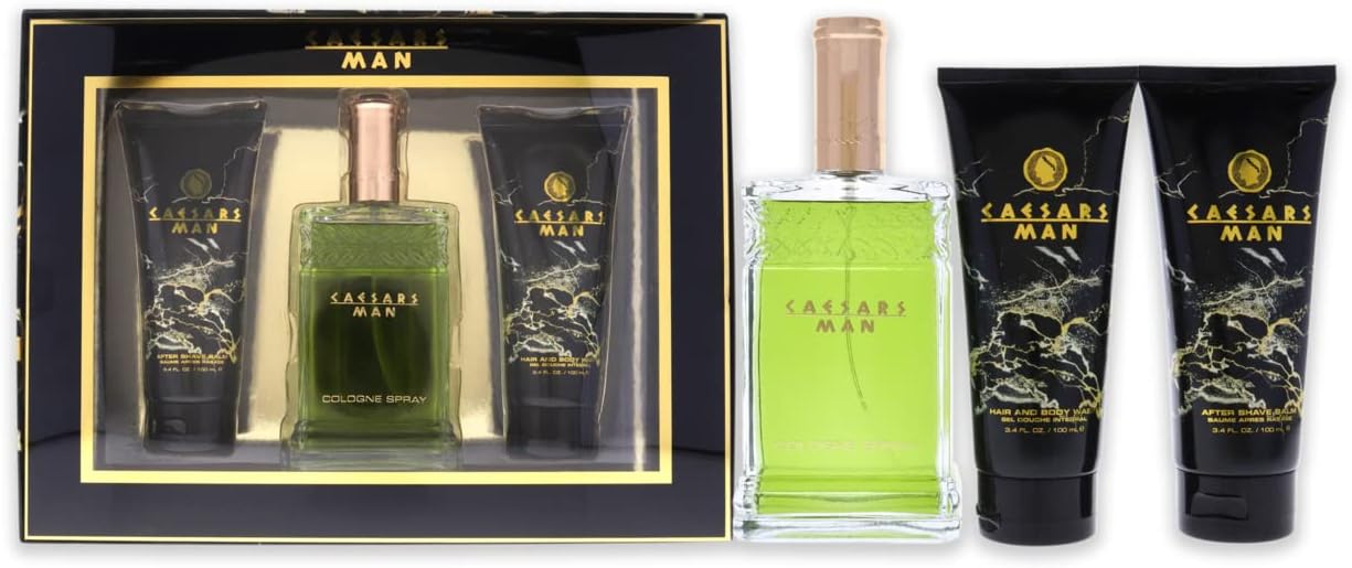 CaesarsMan by Caesars 3 Piece Set Includes: 4.0 oz Eau de Cologne Spray + 3.4 oz After Shave Balm + 3.4 oz Hair and Body Wash