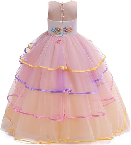 Miniatura 4 de NEWEPIE Disfraz de unicornio para niñas, vestido largo de tul para Halloween, vestido de fiesta de cumpleaños de princesa, desfile de boda, Navidad,