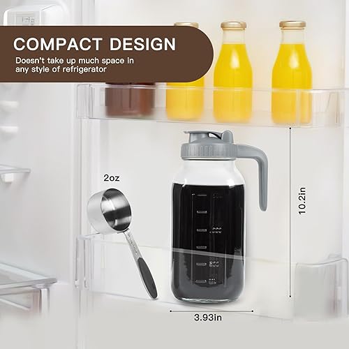 Miniatura 6 de Jarra para cafetera de café frío, 64 onzas de vidrio resistente de boca ancha, tapa hermética con filtro de infusor de acero inoxidable para café