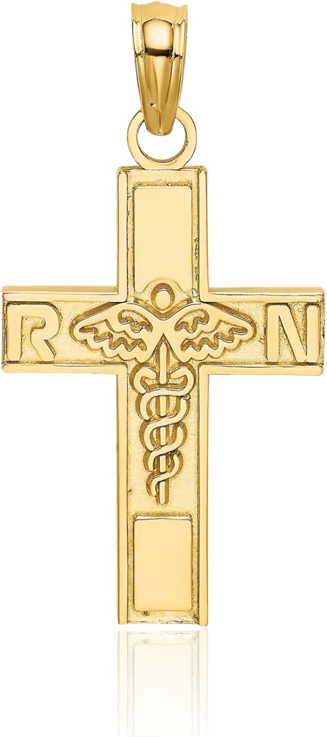 IceCarats 10K Solid Yellow Gold Small Medical Caduceus Pendant Necklace 18mm 3/4 inch Polished, Matte For Her