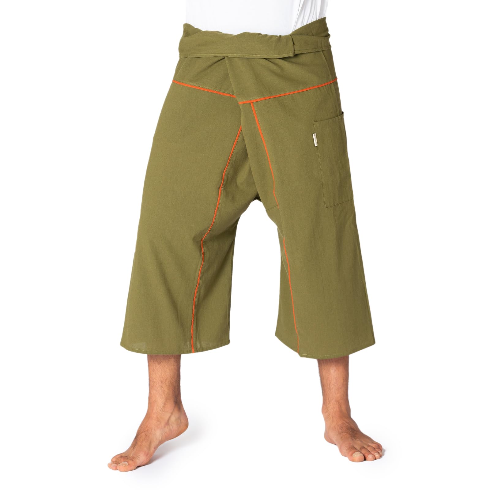 PANASIAM Pantalones de Pescador tailandeses con diseño de Rayas 3/4, 100% algodón, para Hombre y Mujer, agradables, Suaves y cómodos, práctica técnica de Envoltura, Pantalones de Pescador Unisex