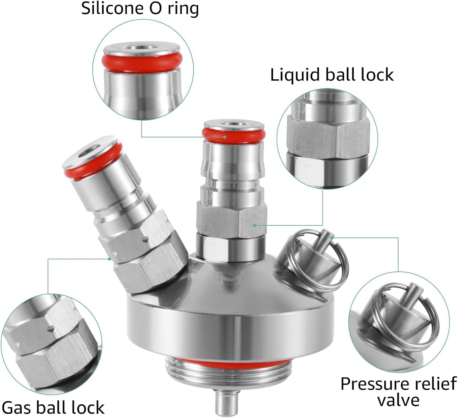 Mini Keg Dispenser - Beer Keg Spear, Stainless Steel Double Ball Lock Quick Fittings Mini kegerator Spear for 2L/3.6L/4L/5L/10L portable Beer Growler with 10 Extra O-Rings and 19.7" Beer Hose