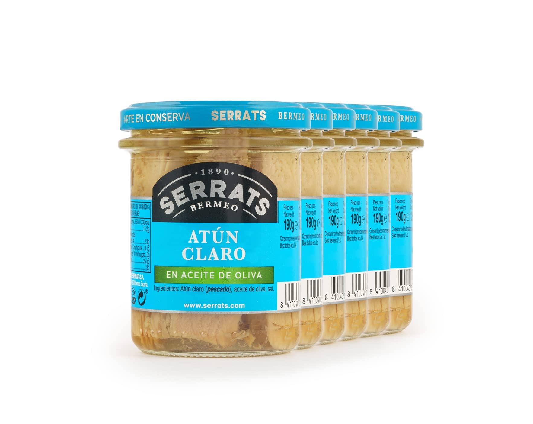 CONSERVAS SERRATS – Tonno in Olio d'Oliva Selezionato - 6 Vasetti x 190g (Totale: 1140g) - Lavorazione Artigianale dal 1890 - Senza Glutine - Ricco di Omega 3 – Gourmet