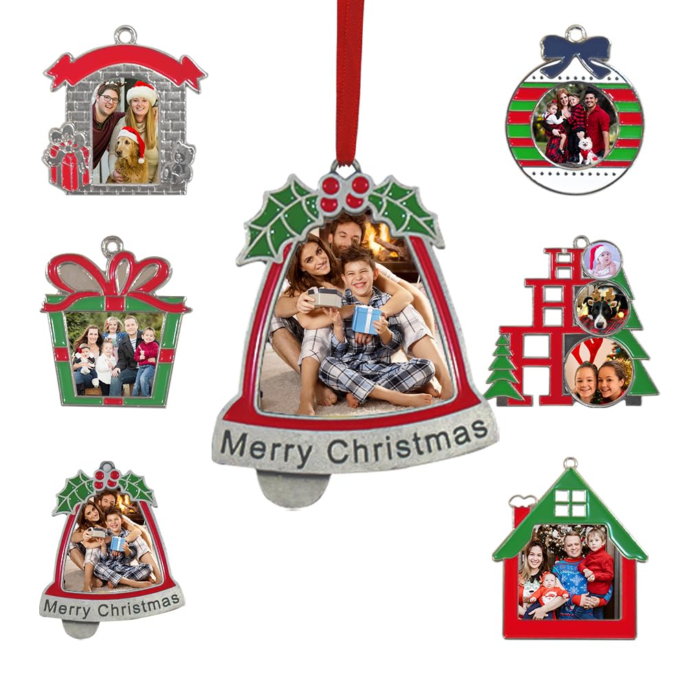 Personalised Christmas Bauble, Christmas Bell Shape Photo Ornaments for Tree, Xmas Decor - Gifts for Mom, Dad, Kids & Pets