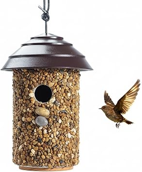 CEDAR ALPHA River Pebble Bird House for Outside - Composite Roof Decorative Nesting Box for Bluebirds,Wrens, Finches, Chickee Weather-Resistant Hanging, 10 Years Outdoor Lasting Espresso