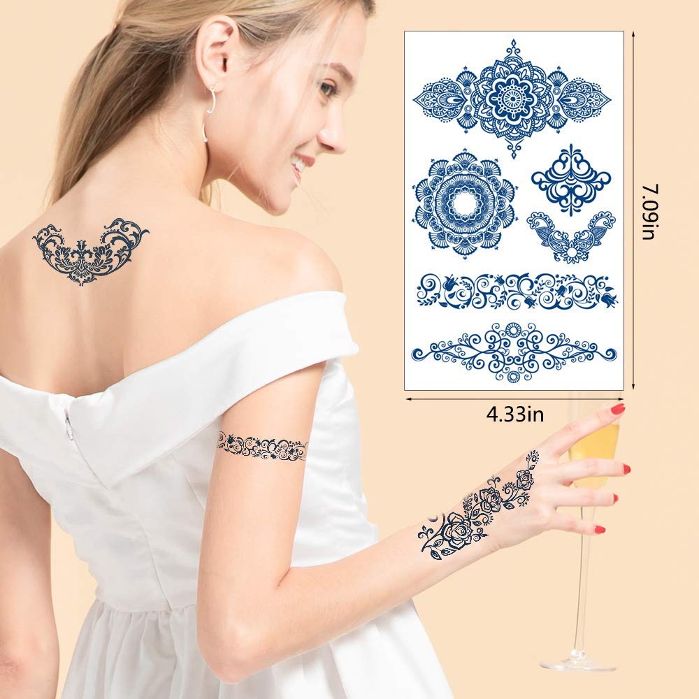 8 Sheets Semi Permanent Tattoos Stickers Lasts 1-2 Weeks Premium Henna Temporary Tattoo for Adult Women Girls,Waterproof Realistic Look that Fades Naturally Plant-Based Ink