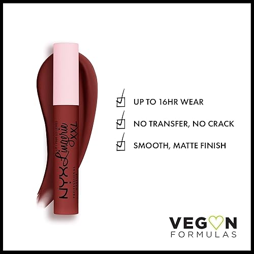 Vista 129 de NYX Professional Makeup, Lingerie XXL - Lápiz labial líquido mate, color Unlaced (rosa polvoriento con tono fresco)