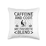 Programming Coffee Caffeine Development Coding Programmer Coder Developer Nerd Coffee Lover Throw Pillow, 16x16, Multicolor