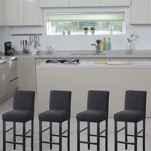 Miniatura 2 de HFCNMY Fundas para taburetes de bar, paquete de 4 fundas elásticas para taburetes de bar con respaldo, fundas de taburete de bar de jacquard con