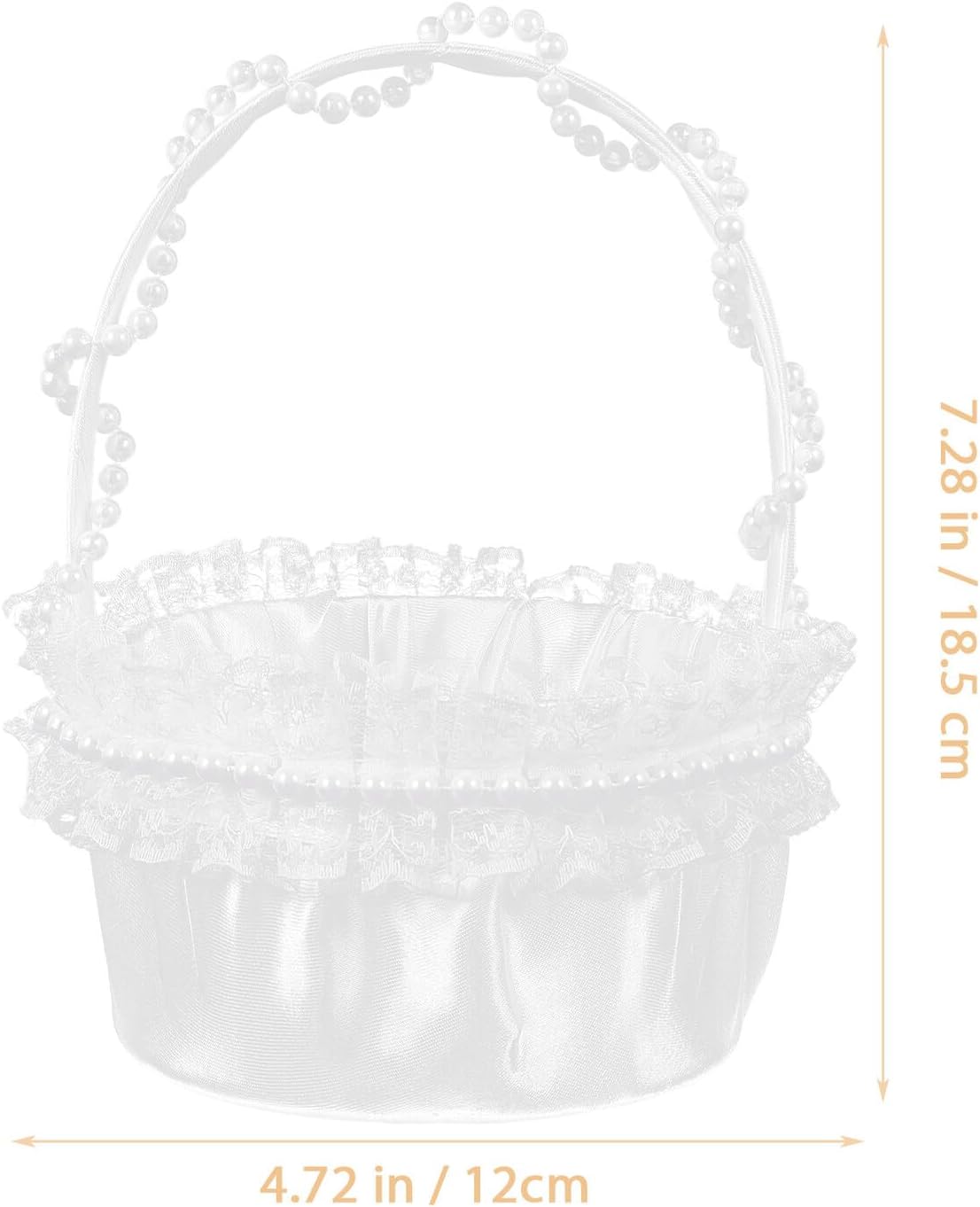 POPETPOP Lace Wedding Basket Handheld Flower Holder with White Pearl and Lace Trim, Small Elegant Flower Girl Basket for Wedding Ceremony and Petal Tossing