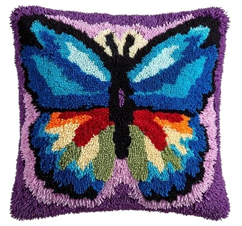 FWRTYCB Latch Hook Cushion Kits for Adults, Butterfly Pillow Hook Art