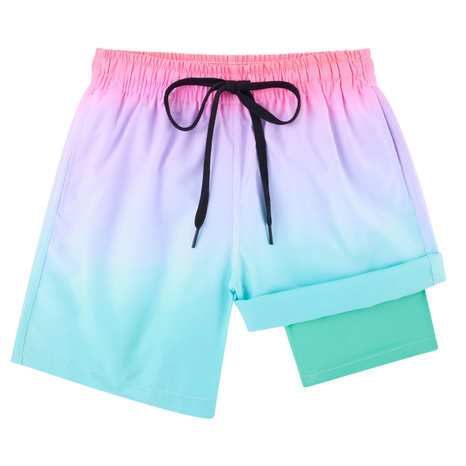 Fanient Badeshorts Jungen Badehose Kinder Kompression Liner Badeshorts Schnelltrocknend Schwimmhose mit Boxershorts Liner 8-18 Jahre