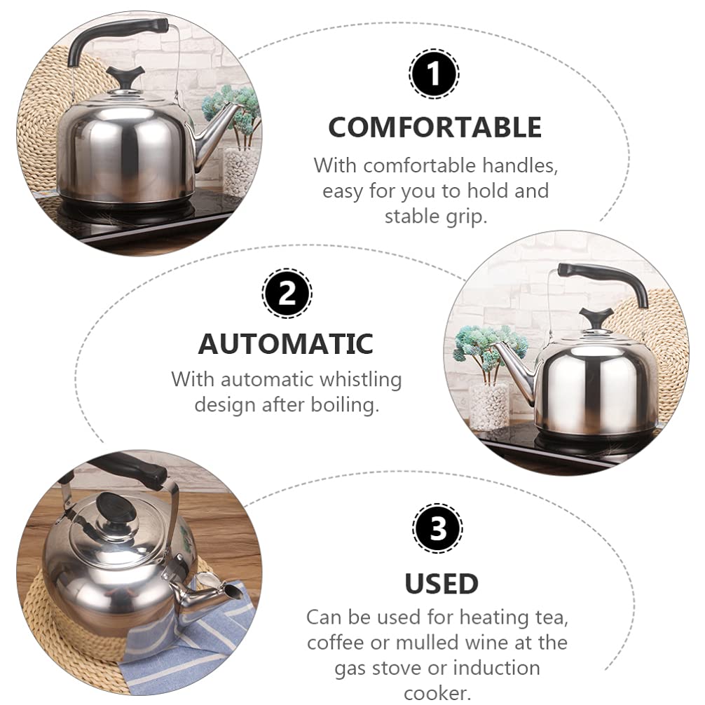 7L Whistling Tea Kettle Stainless Steel Teapot For Stove Top Tea Boiler With Anti- Hot Handle Hot Water Kettle For Tea And Coffee Silver