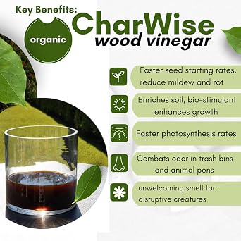 VermisTerra CharWise - 32 oz Wood Vinegar Biostimulant - Seed Germination, Enriches Soil, Growth Enhancer, Combats Odor, Animal Care - pyroligneous Acid, Natural byproduct of biochar