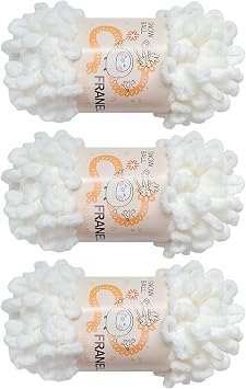 Franel Loop Yarn 100% Polyester Chenille Puffy Yarn, Craft Chunky Finger Knitting Loopy Yarn Soft and Light Material, Perfect for DIY Hand Woven Knitting Crafts Supplies 01 White, 3-Pack