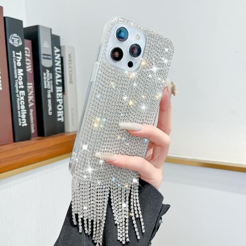 Coque strass iPhone 17 Pro Max argent et silicone de protection