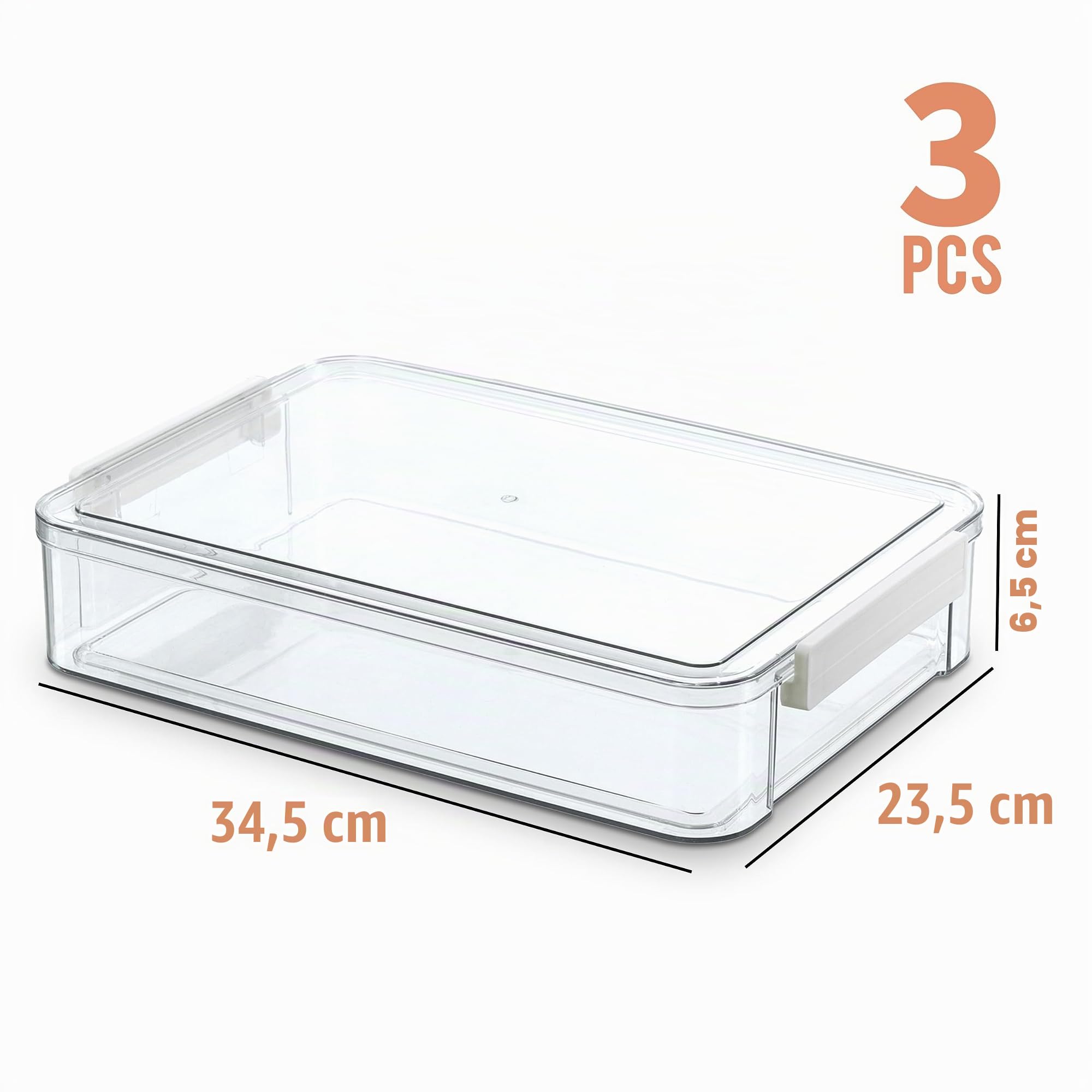 Citylife 3 Pack Acrylbox Aufbewahrungsbox mit deckel Bürobedarf, Stapelbar Transparent Stiftebox, Plastikbox für die Organisation von A4 Papier, Aquarellstift, Dokument, Büro, Foto(Groß)
