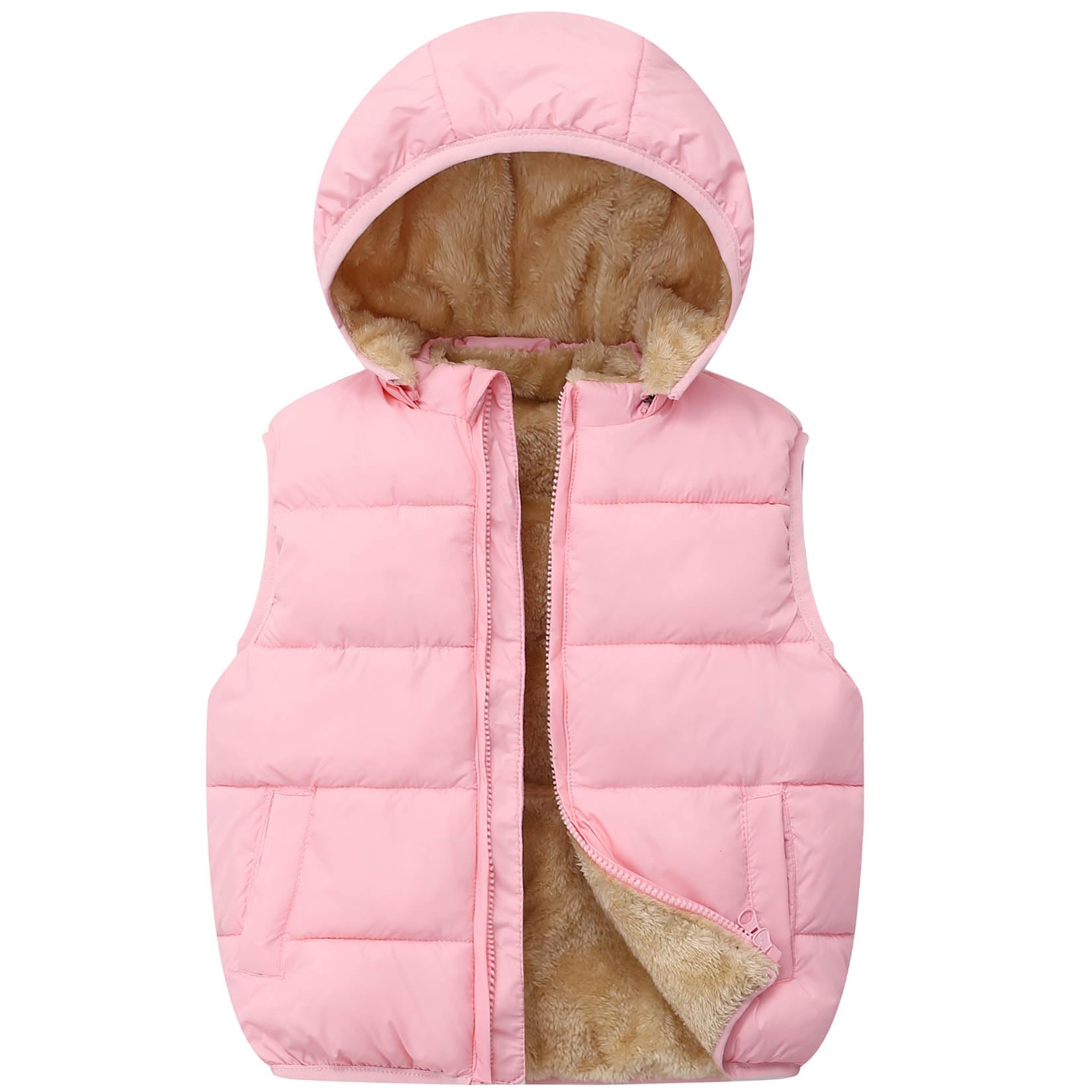 Toddler Winter Puffer Vest Fleece Hooded Sleeveless Jacket Padded Down Waistcoat Outwear for Baby Boys Girls