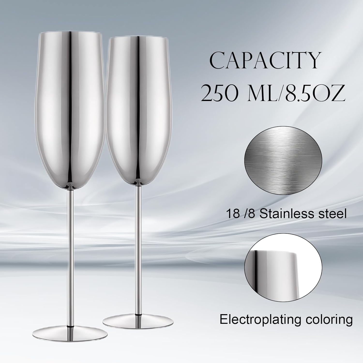 Champagne Glasses Set of 2 Stainless Steel Champagne Flutes Wedding Gifts for Bride 8.5 oz Unbreakable Champagne Glasses for Party Wedding Christmas Anniversary Brithday - Image 3